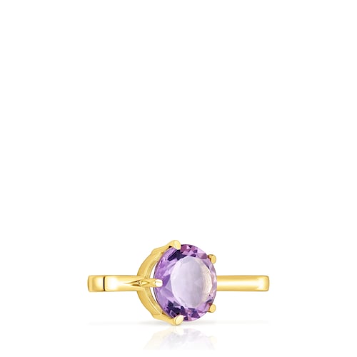 Colgante grande con baño de oro 18 kt sobre plata y amatista Hold