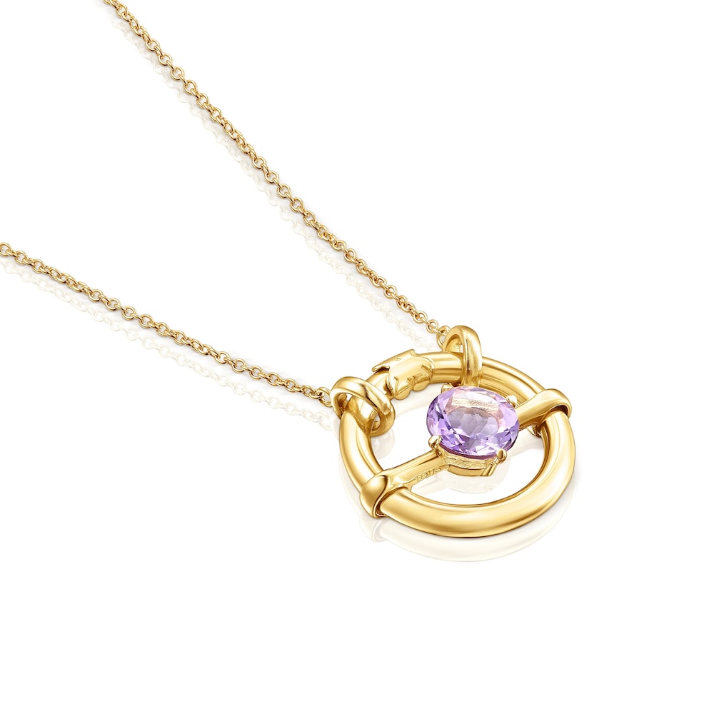 Large silver vermeil Hold Pendant with amethyst