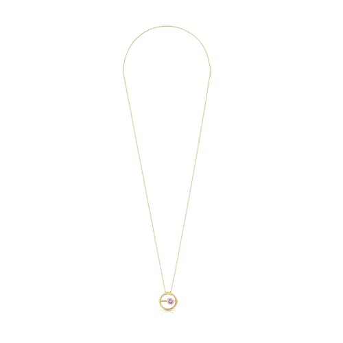 Colgante grande con baño de oro 18 kt sobre plata y amatista Hold