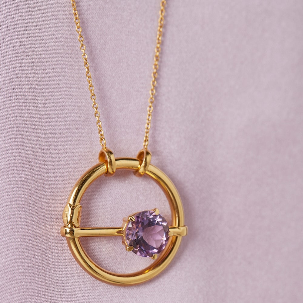 Large silver vermeil Hold Pendant with amethyst