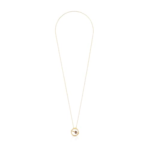 Colgante grande con baño de oro 18 kt sobre plata y cuarzo Hold