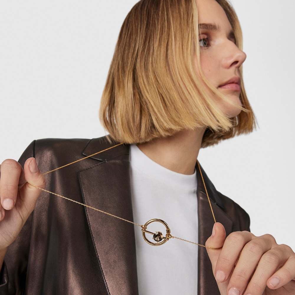 Colgante grande con ba&ntilde;o de oro 18 kt sobre plata y cuarzo Hold