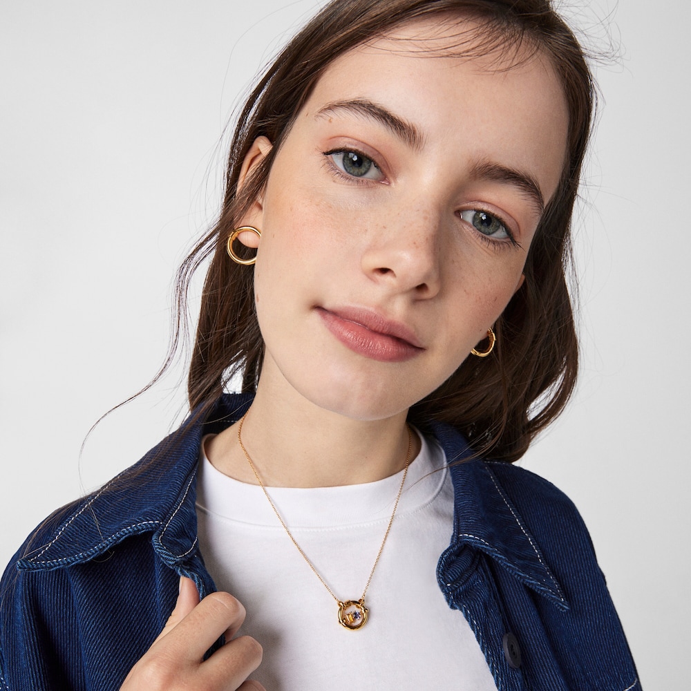 Colgante con ba&ntilde;o de oro 18 kt sobre plata y iolita y citrino Hold