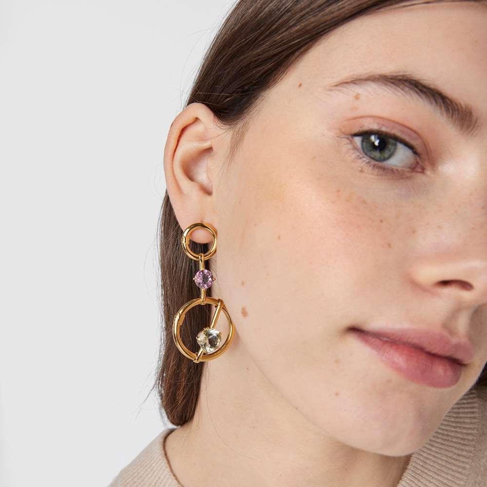 Colgante grande con ba&ntilde;o de oro 18 kt sobre plata y prasiolita Hold