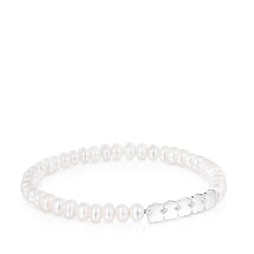 Silver Straight Bracelet with Pearls