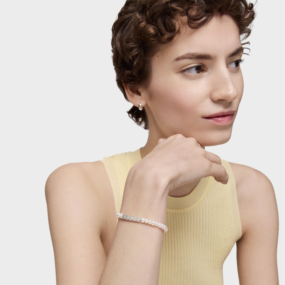 Pulsera de plata y perlas Straight