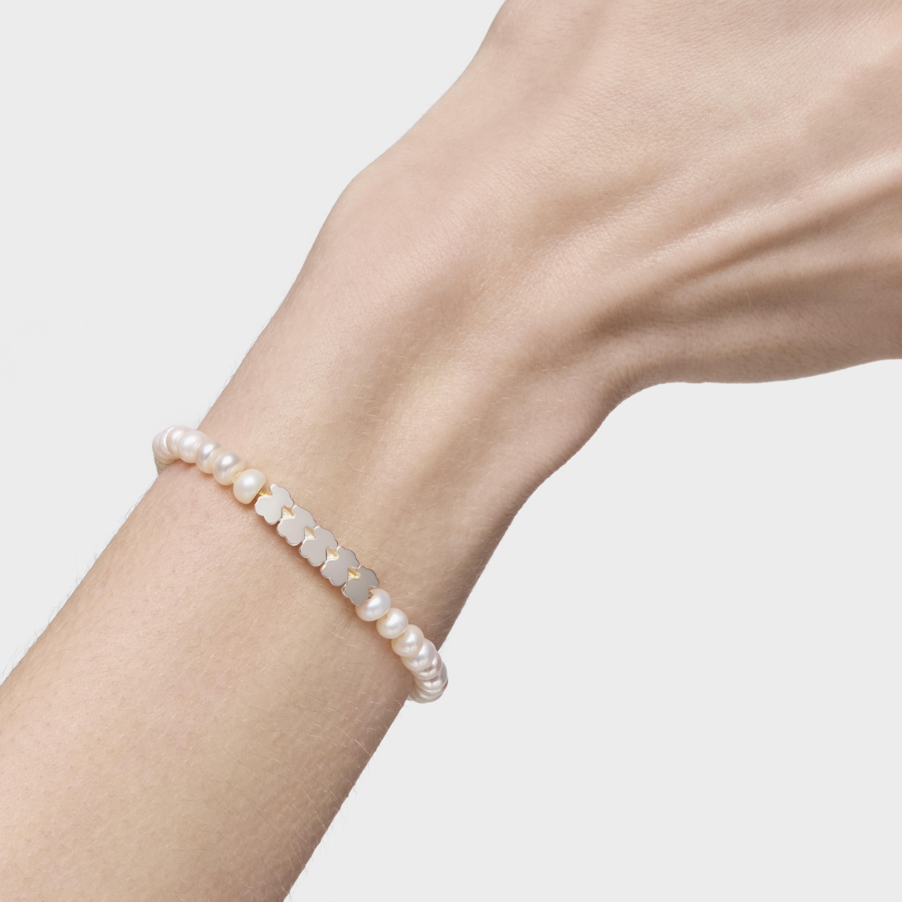 Silver Straight Bracelet with Pearls