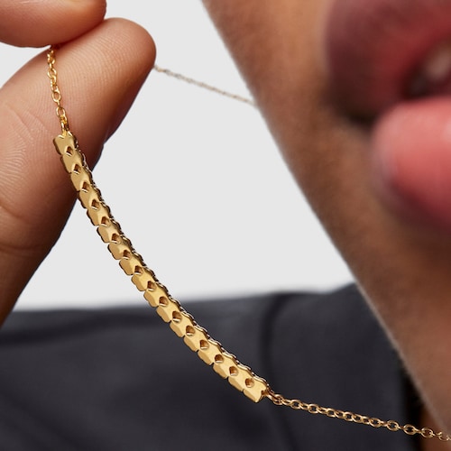 Collar barra con ba&ntilde;o de oro 18 kt sobre plata Straight