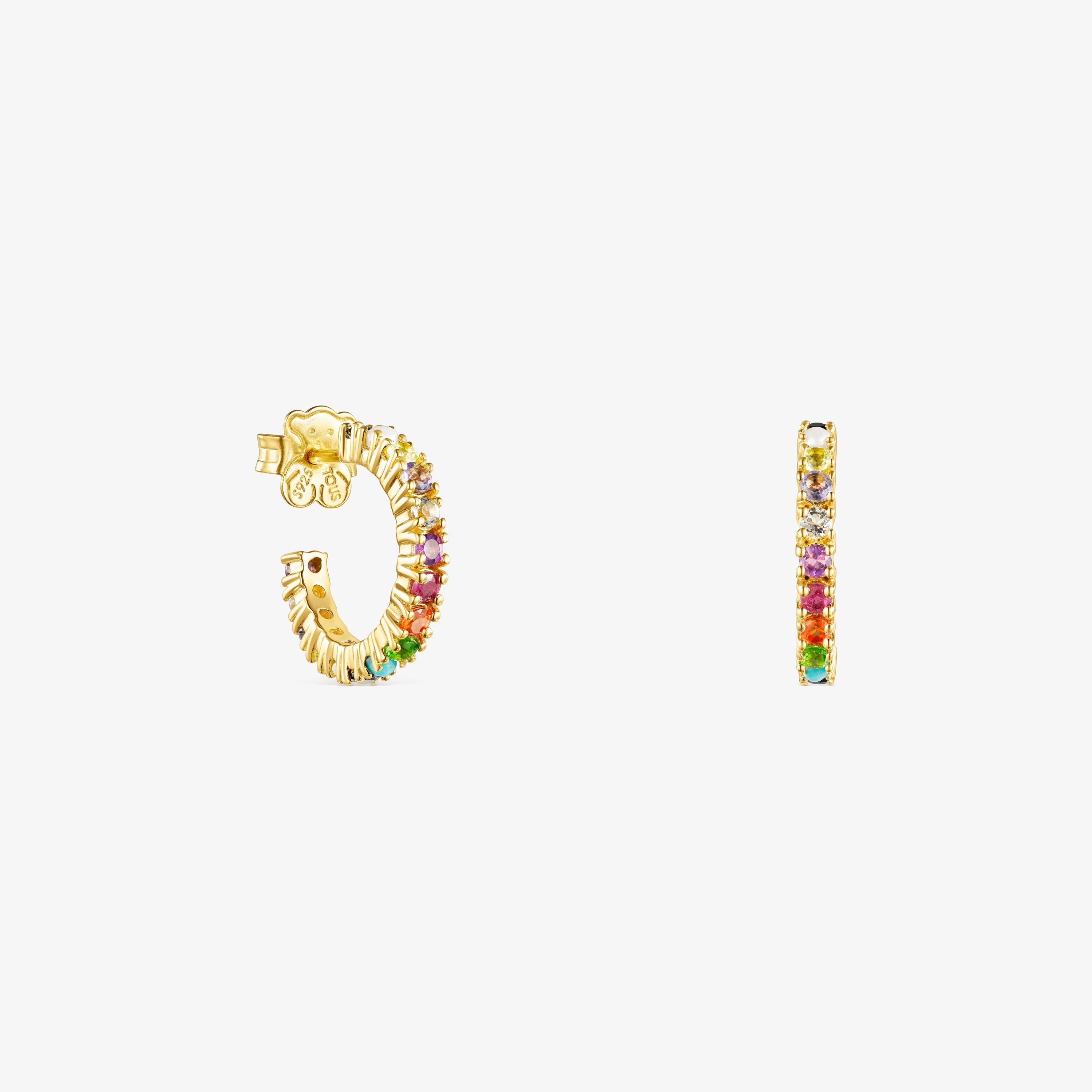 18K gold vermeil Straight Color Hoop Earrings with Gemstones