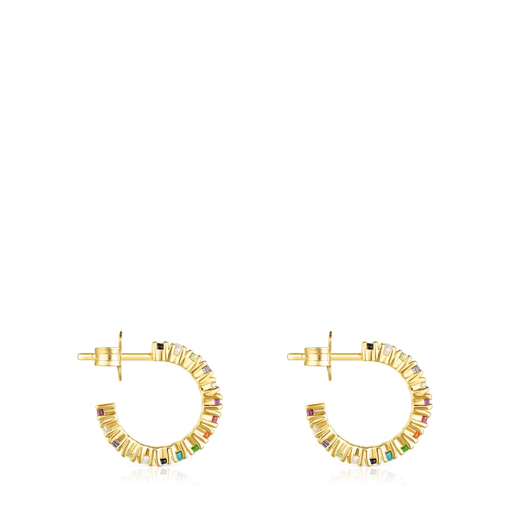 Pendientes aro con baño de oro 18 kt sobre plata y gemas Straight Color Pendientes aro con baño de oro 18 kt sobre plata y gemas Straight Color