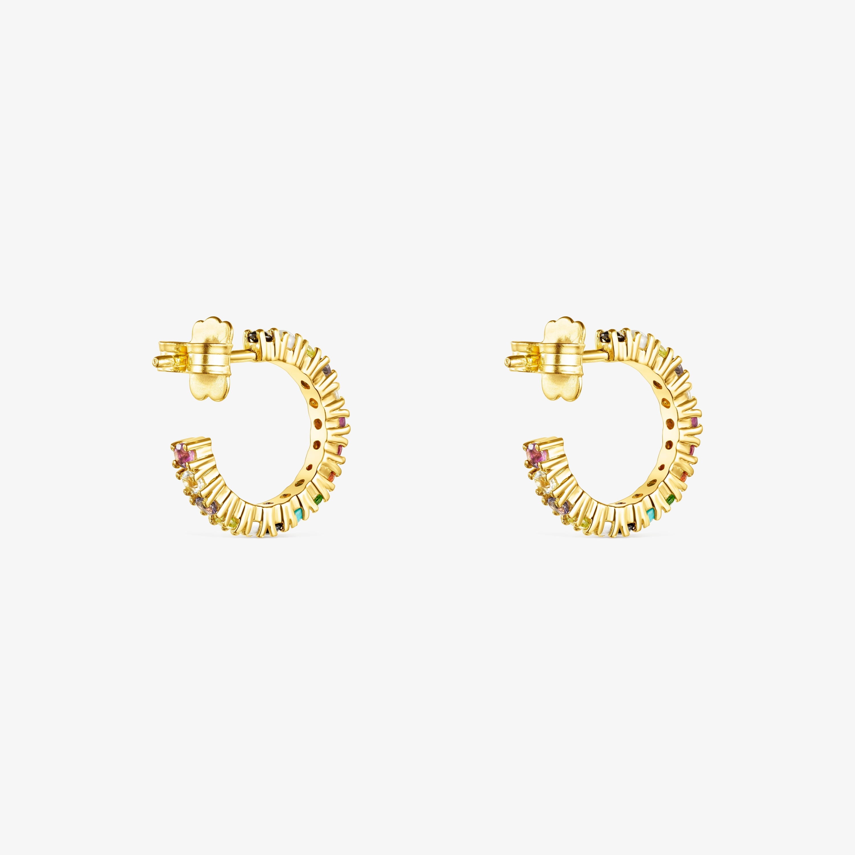 18K gold vermeil Straight Color Hoop Earrings with Gemstones