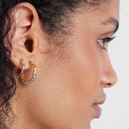 Pendientes aro con baño de oro 18 kt sobre plata y gemas Straight Color