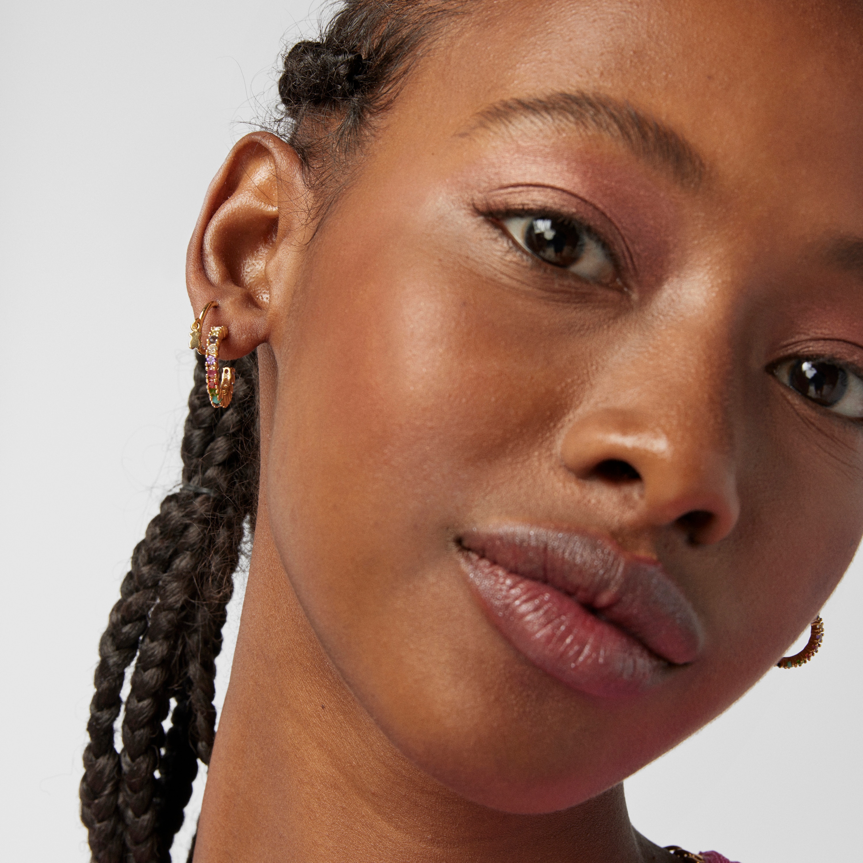 18K gold vermeil Straight Color Hoop Earrings with Gemstones