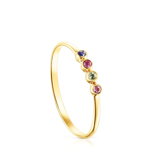 Anillo media alianza de oro y gemas Straight Color