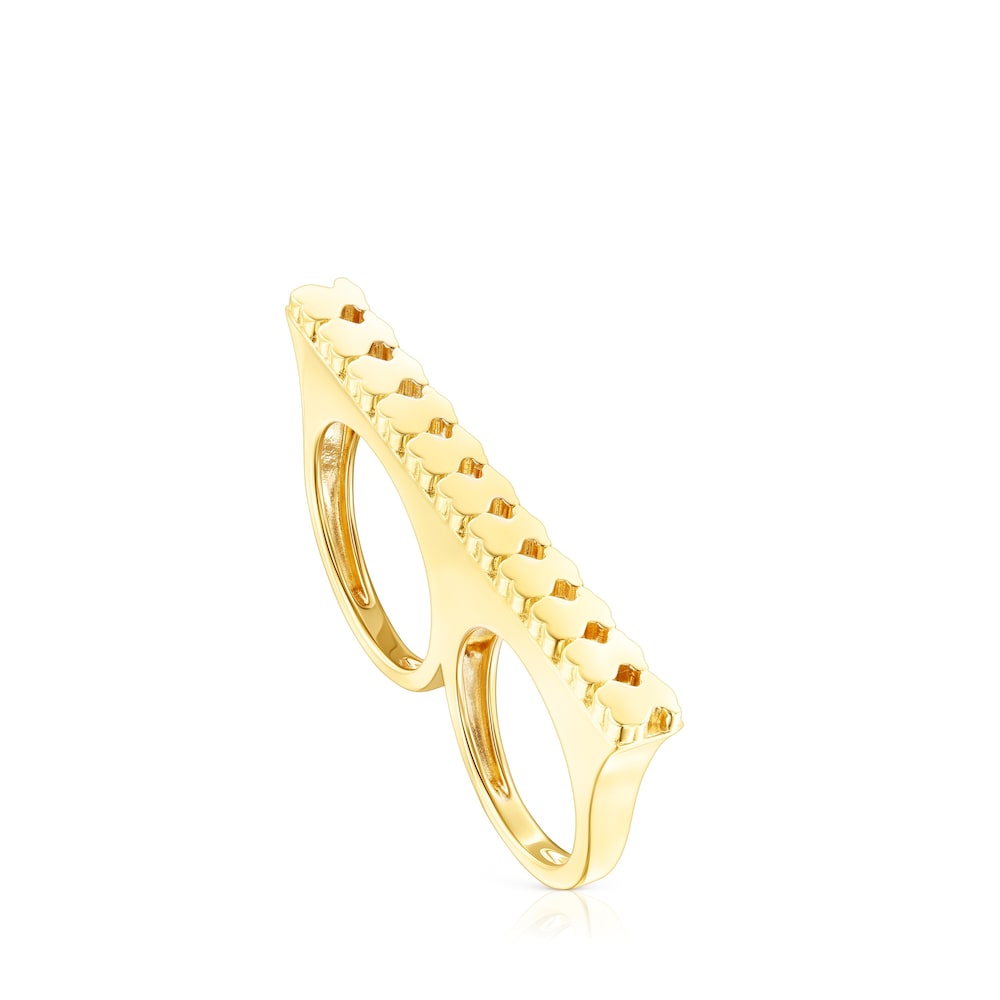 Anillo doble con baño de oro 18 kt sobre plata Straight image number 0