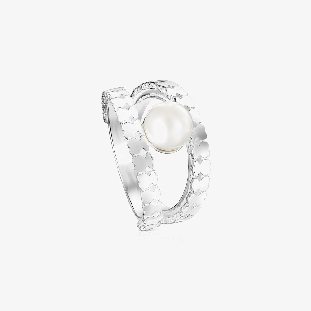 Anillo tiras de plata y perla Straight