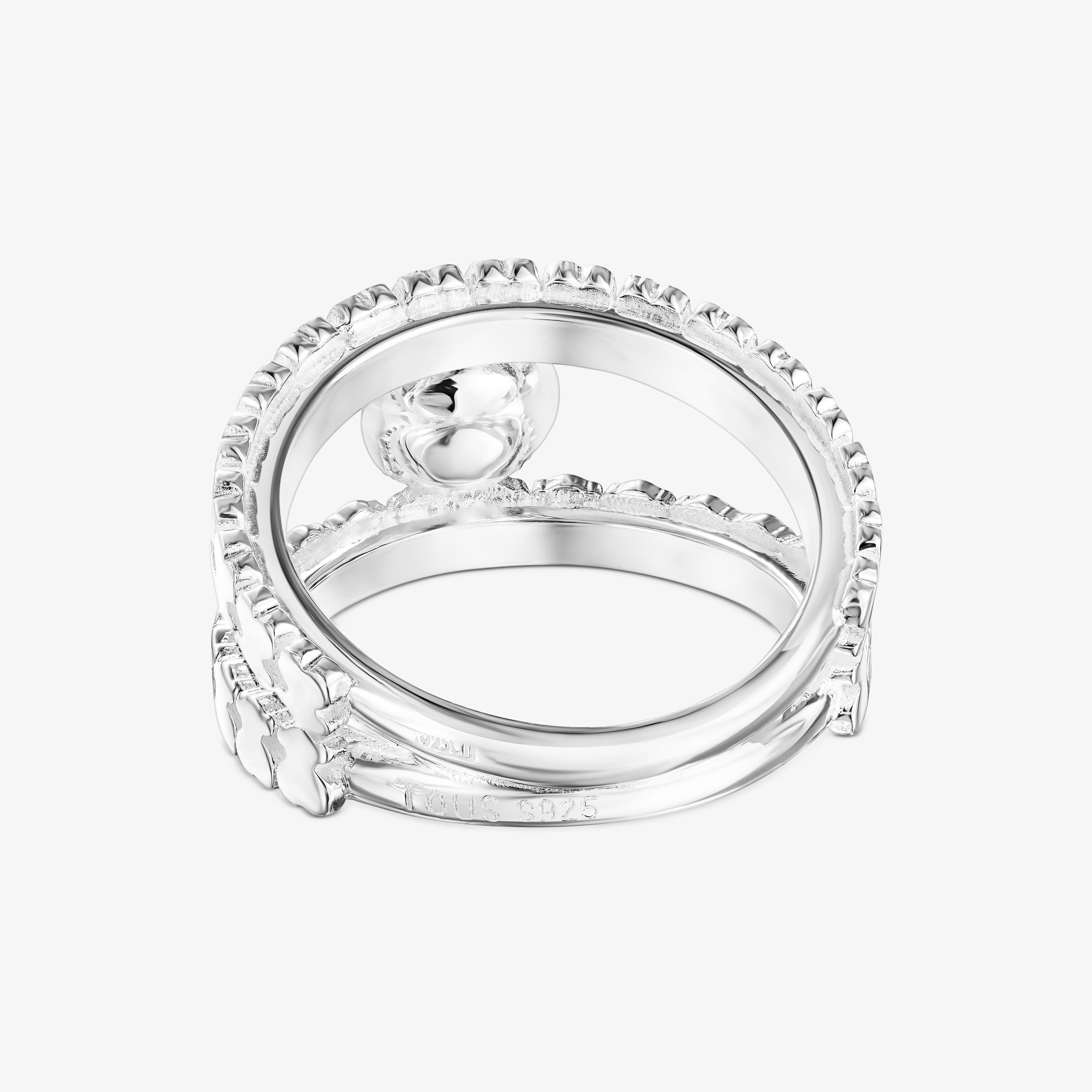 Silver Straight strips Ring with Pearl