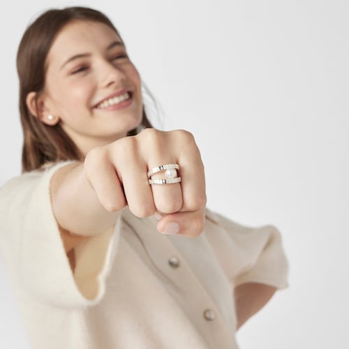Silver Straight strips Ring with Pearl