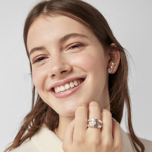 Silver Straight strips Ring with Pearl