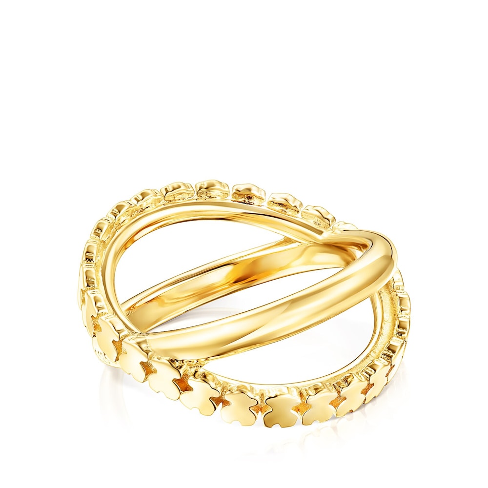 Anillo cruz con baño de oro 18 kt sobre plata Straight image number 1