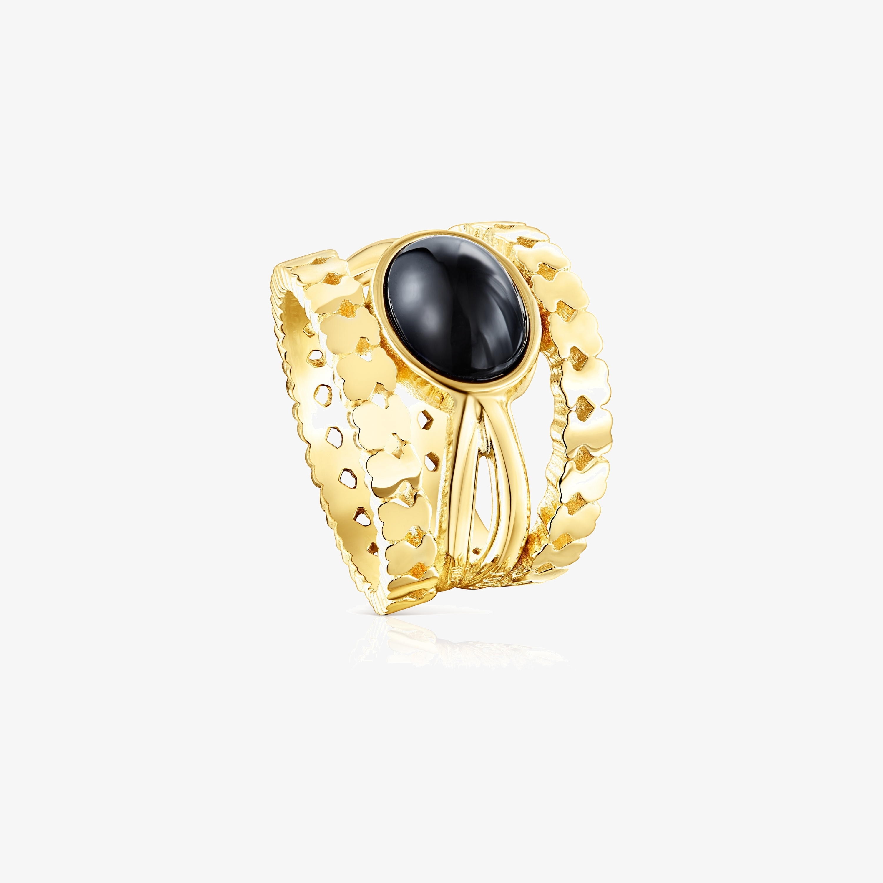 18K gold vermeil Straight Ring with Onyx