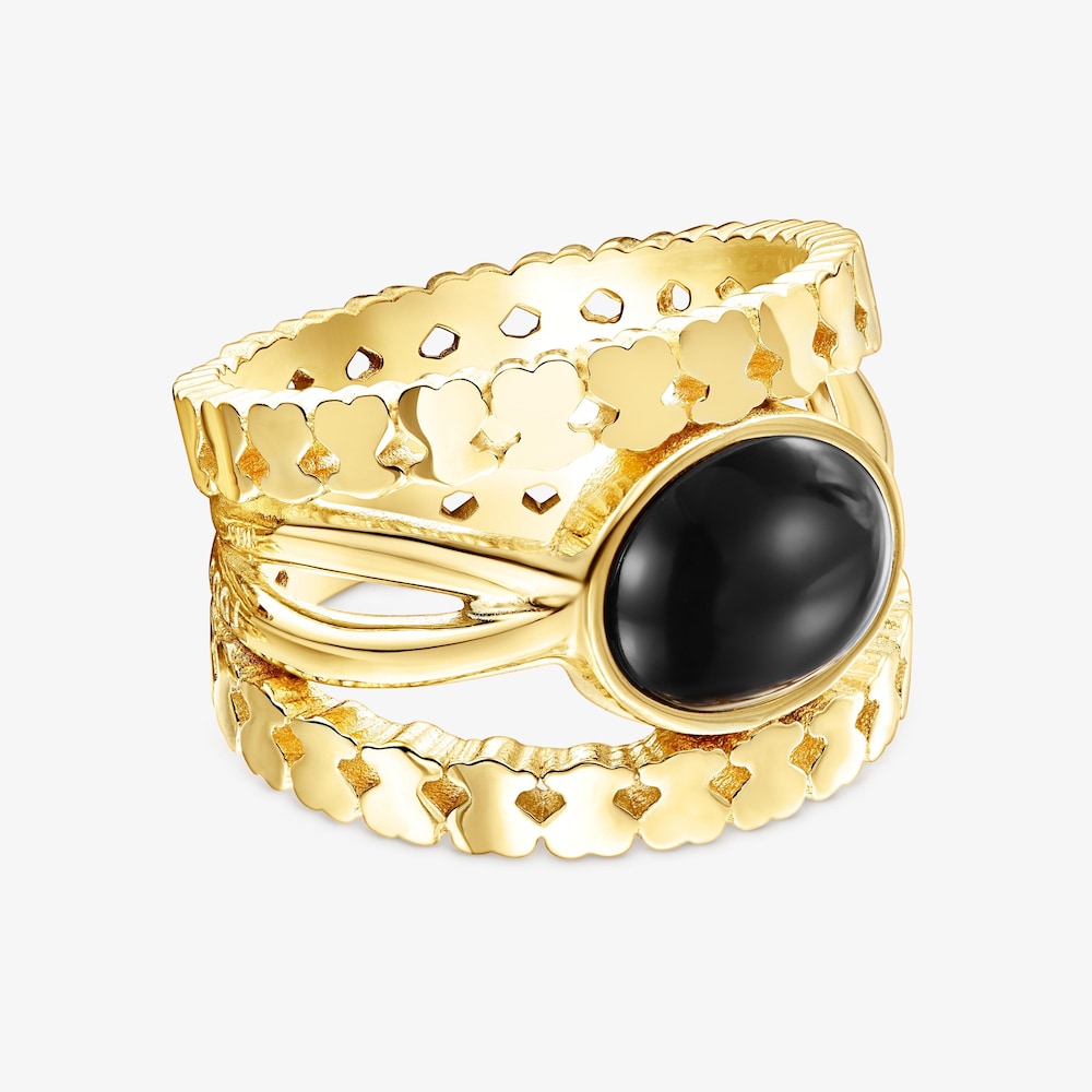 18K gold vermeil Straight Ring with Onyx