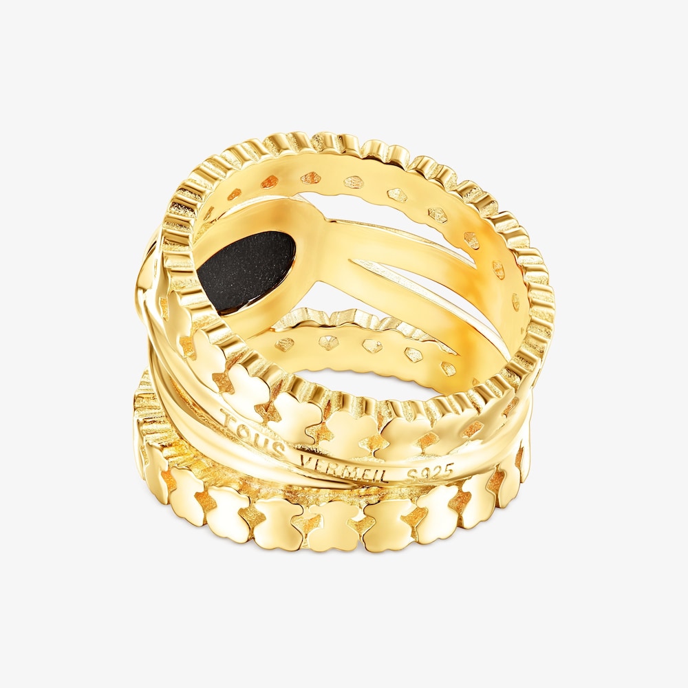 18K gold vermeil Straight Ring with Onyx