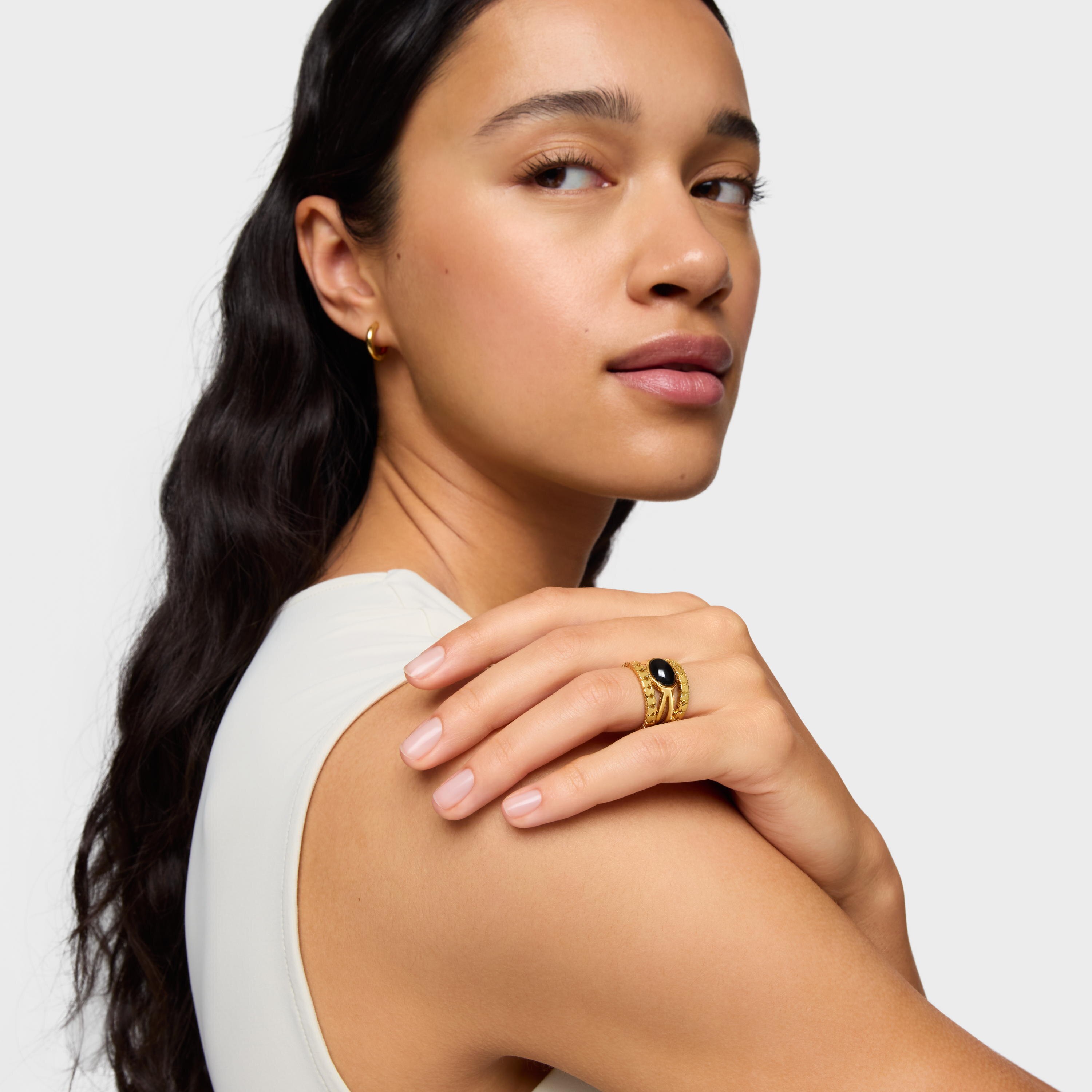 18K gold vermeil Straight Ring with Onyx
