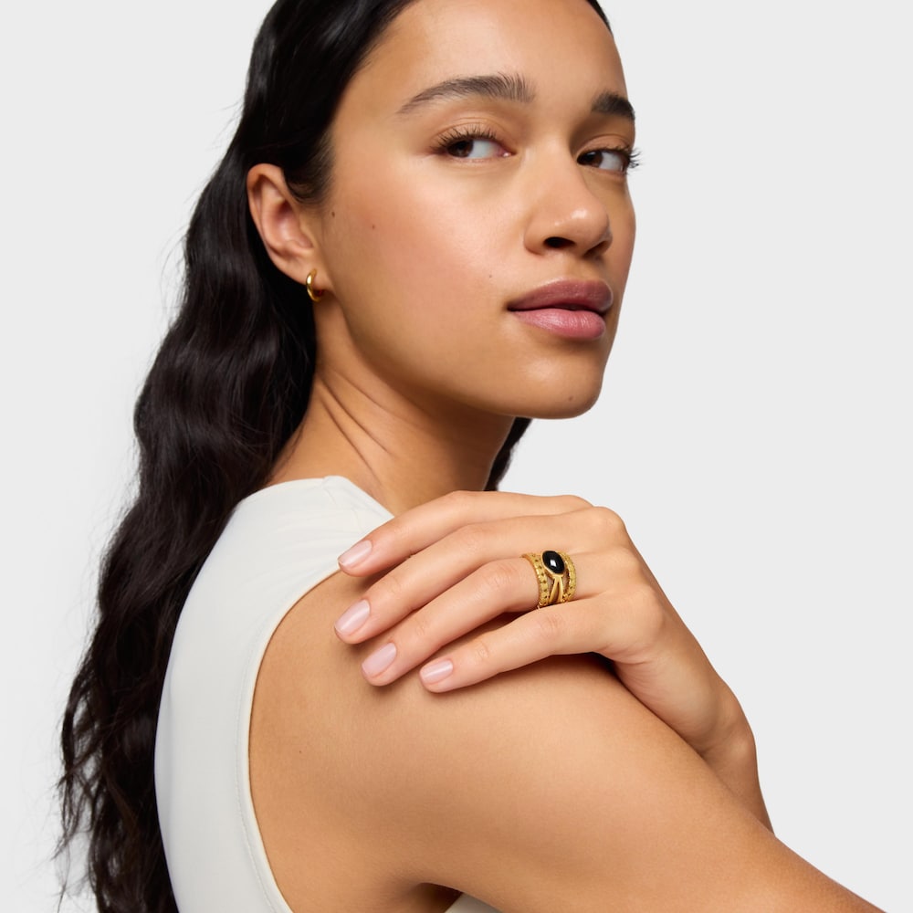 18K gold vermeil Straight Ring with Onyx