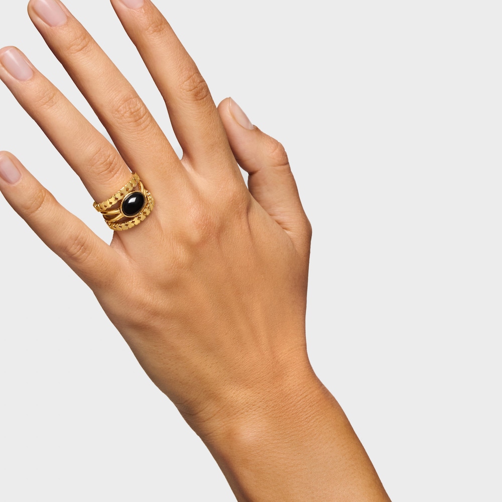 18K gold vermeil Straight Ring with Onyx