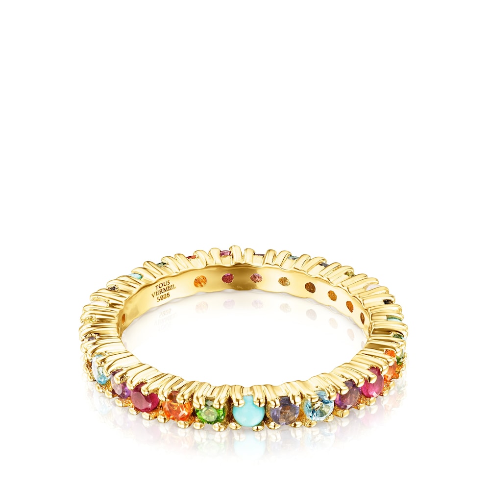 Anillo Straight Color con ba&ntilde;o de oro 18 kt sobre plata y gemas