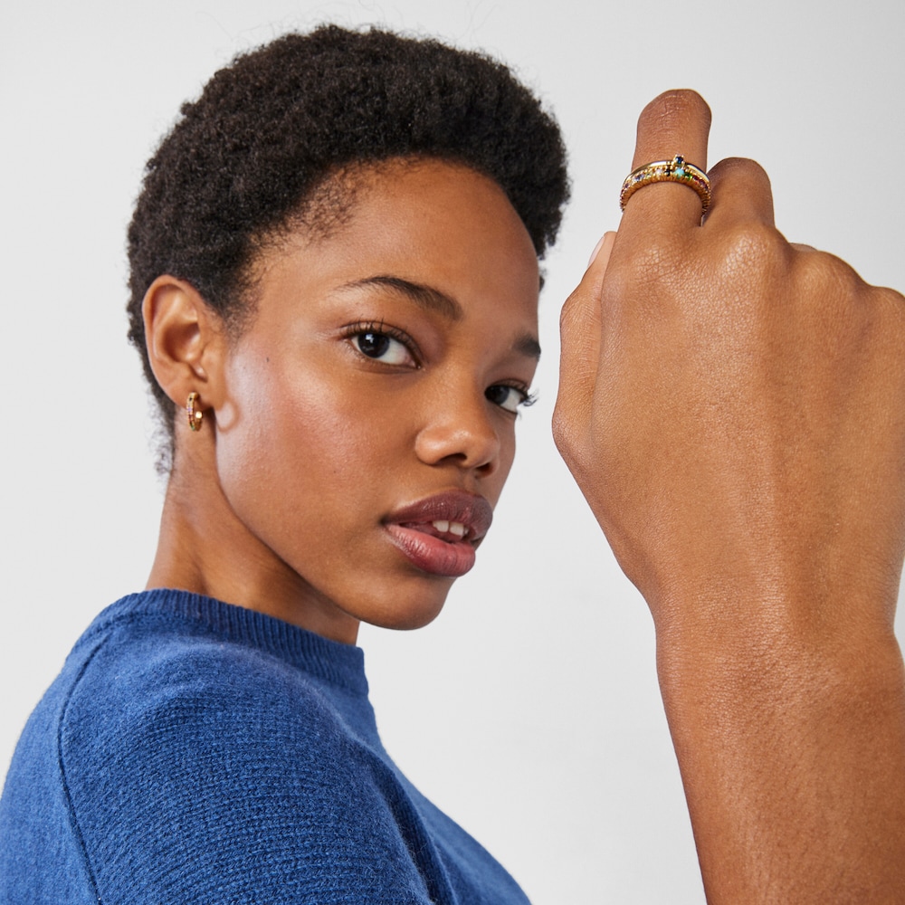 Anillo Straight Color con ba&ntilde;o de oro 18 kt sobre plata y gemas