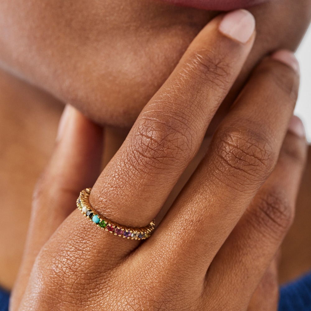 Anillo Straight Color con ba&ntilde;o de oro 18 kt sobre plata y gemas