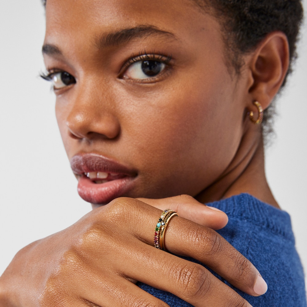 Anillo Straight Color con ba&ntilde;o de oro 18 kt sobre plata y gemas