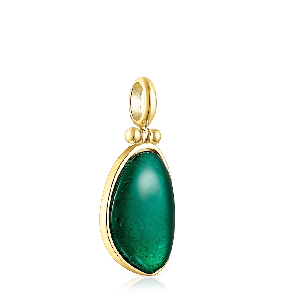 Silver Vermeil Cocktail Pendant with green Glass image number 1