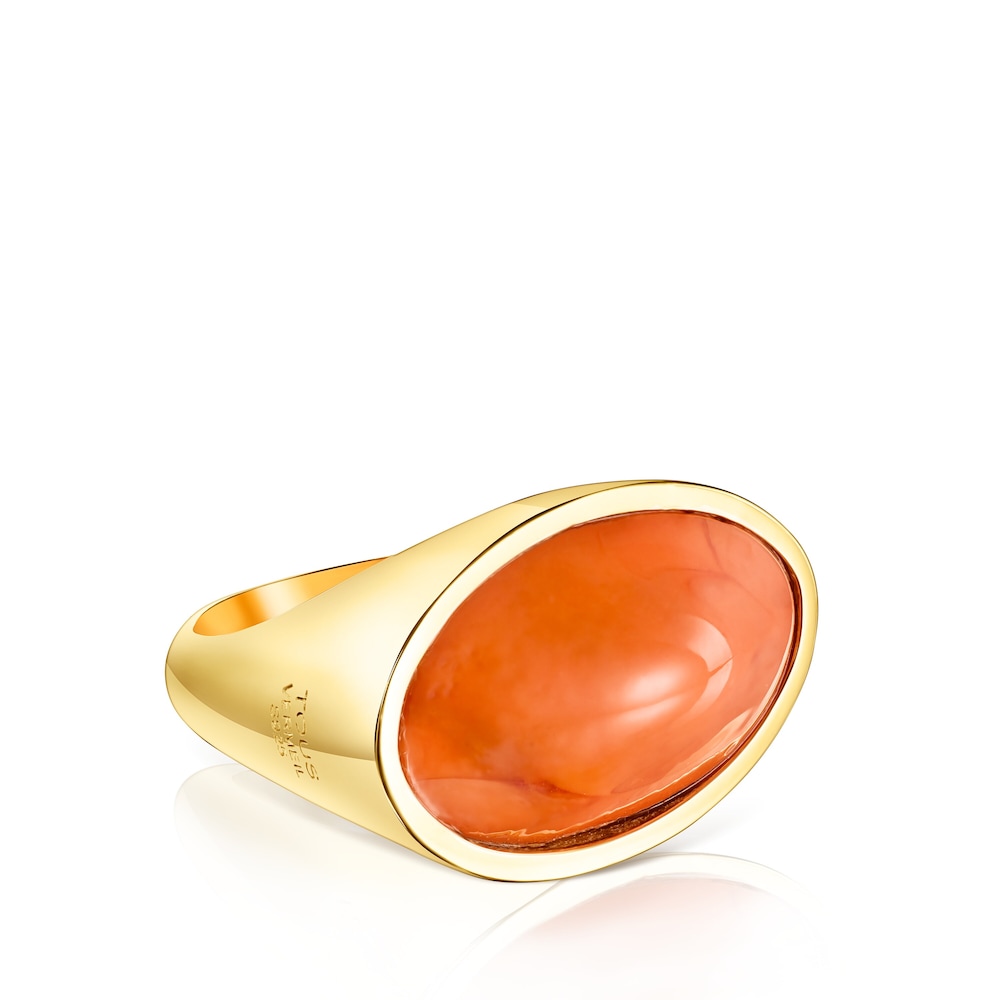 Anillo Cocktail con ba&ntilde;o de oro 18 kt sobre plata y glass naranja