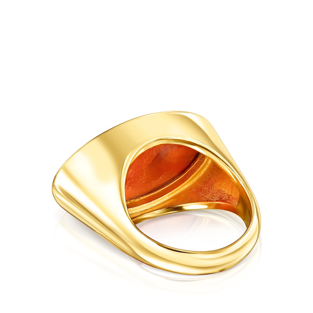 Anillo Cocktail con ba&ntilde;o de oro 18 kt sobre plata y glass naranja