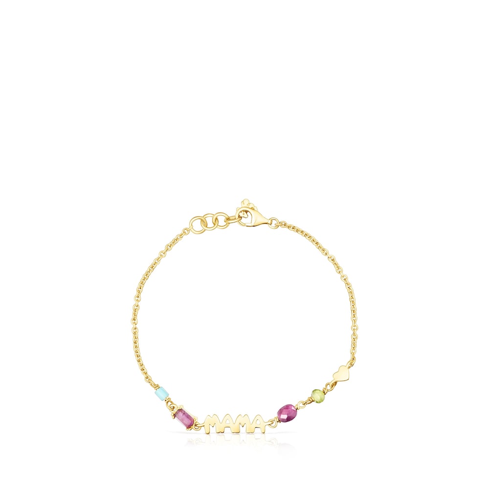 Pulsera con ba&ntilde;o de oro 18 kt sobre plata y gemas TOUS Mama