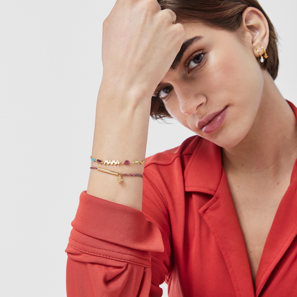 Pulsera con ba&ntilde;o de oro 18 kt sobre plata y gemas TOUS Mama