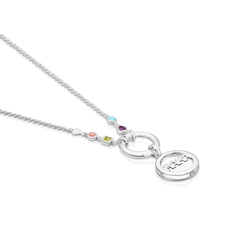 Silver TOUS Mama medallion Necklace with Gemstones Silver TOUS Mama medallion Necklace with Gemstones