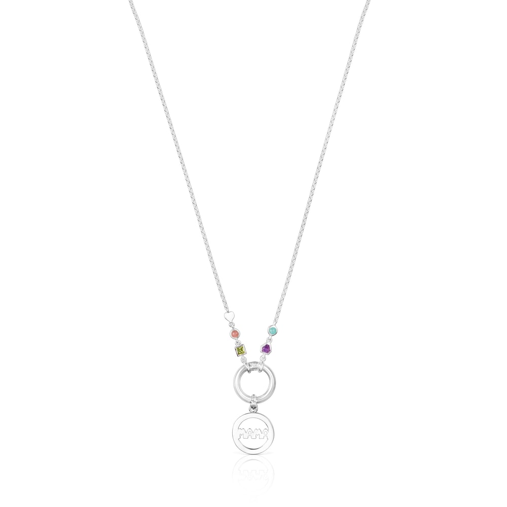 Silver TOUS Mama medallion Necklace with Gemstones Silver TOUS Mama medallion Necklace with Gemstones