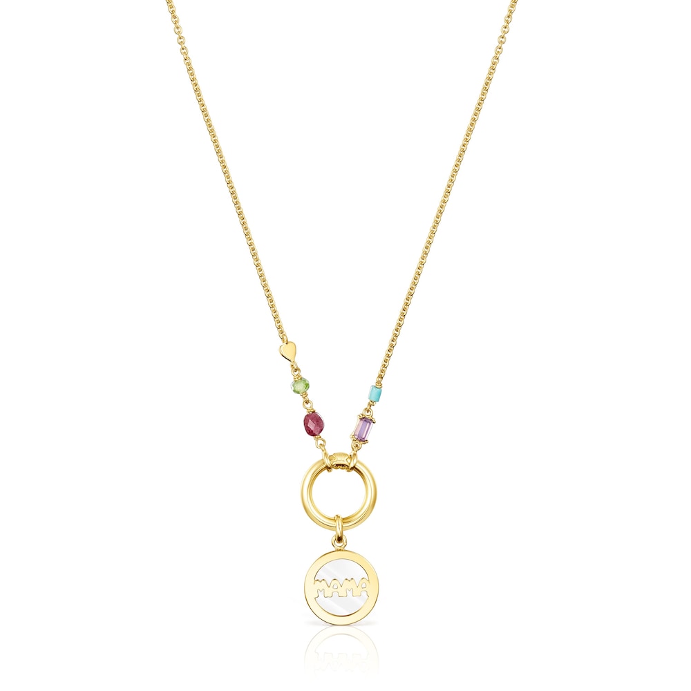 Collar medalla con ba&ntilde;o de oro 18 kt sobre plata y gemas TOUS Mama