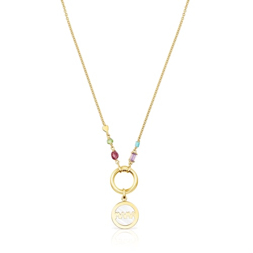 Collar medalla con ba&ntilde;o de oro 18 kt sobre plata y gemas TOUS Mama