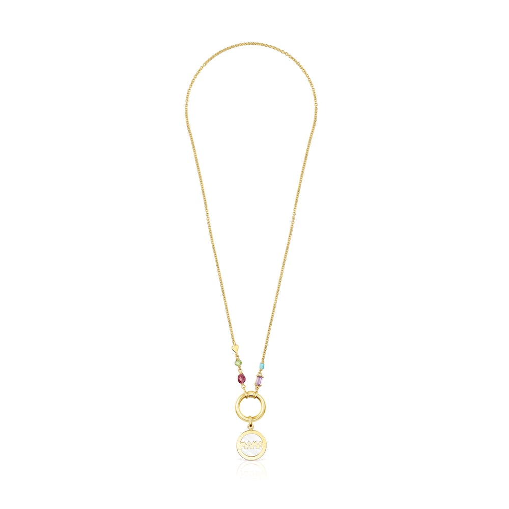 Collar medalla con ba&ntilde;o de oro 18 kt sobre plata y gemas TOUS Mama
