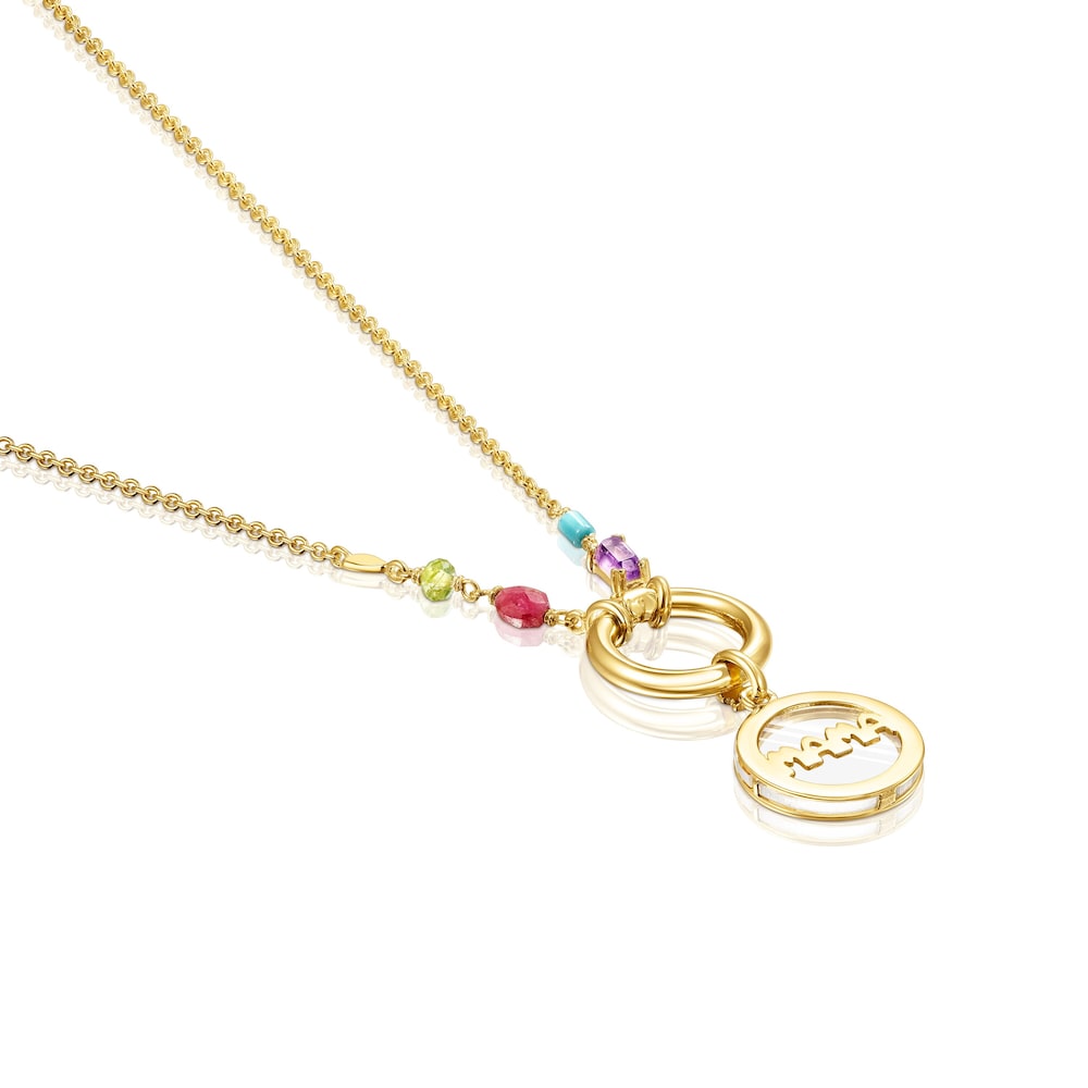 Collar medalla con ba&ntilde;o de oro 18 kt sobre plata y gemas TOUS Mama