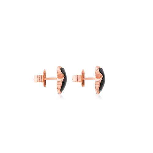 Pendientes con baño de oro rosa 18 kt sobre plata y ónix motivo oso Motif