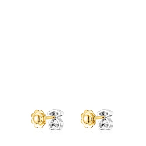 Gold Puppies earrings with diamonds bear motif