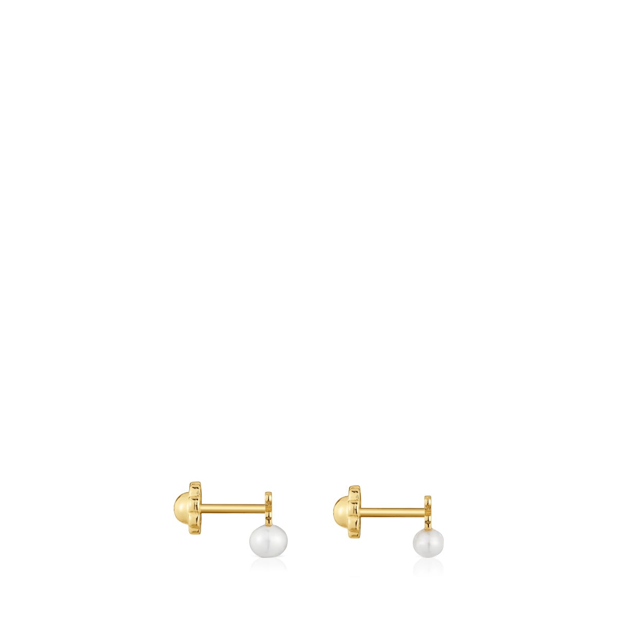 Gold Puppies Earrings with bear motif with a cultured pearl