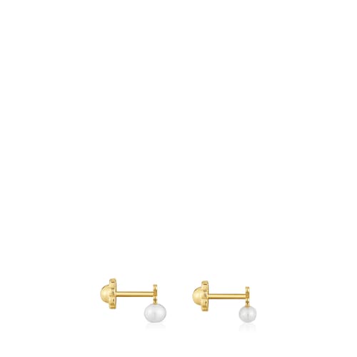 Gold Puppies Earrings with bear motif with a cultured pearl