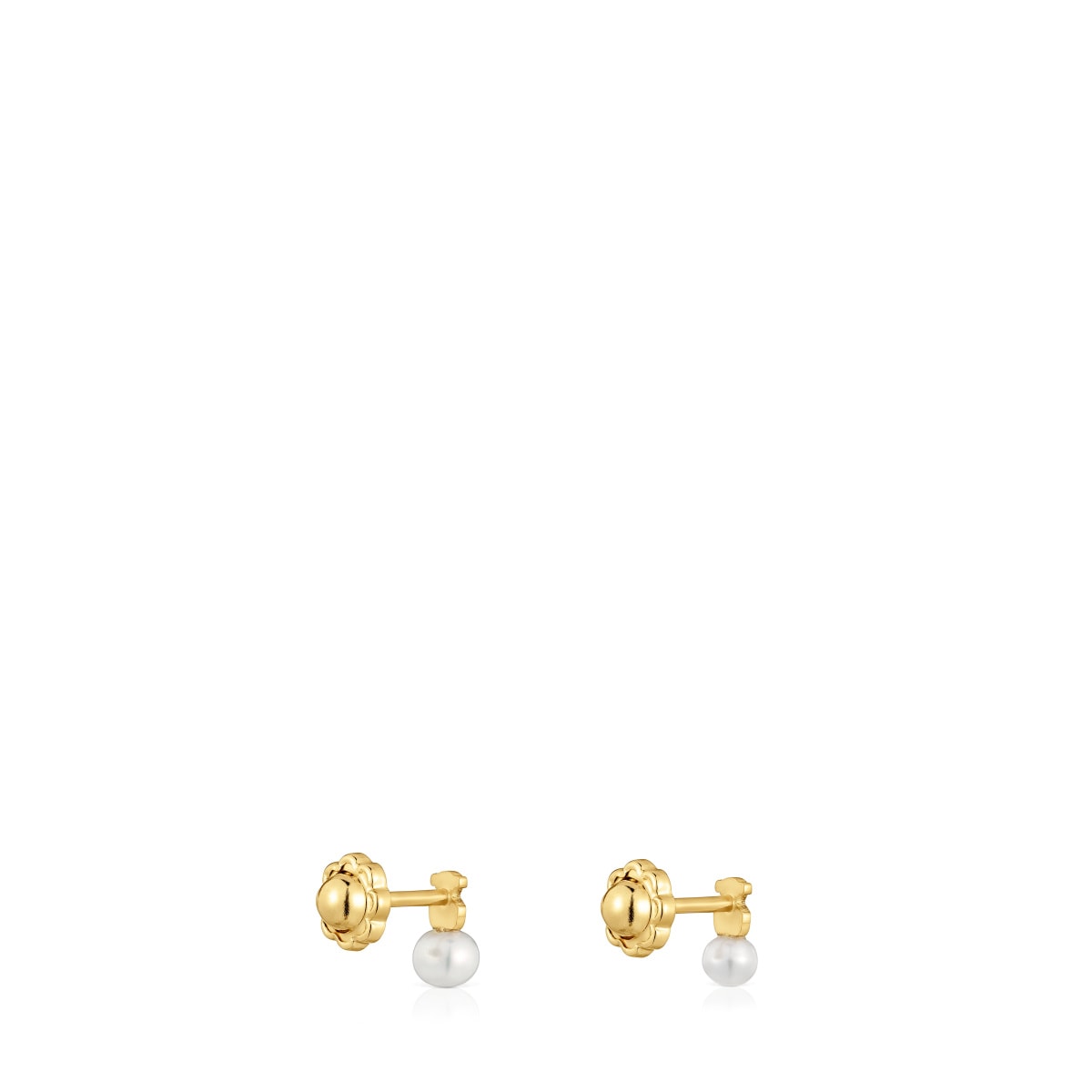 Gold Puppies Earrings with bear motif with a cultured pearl